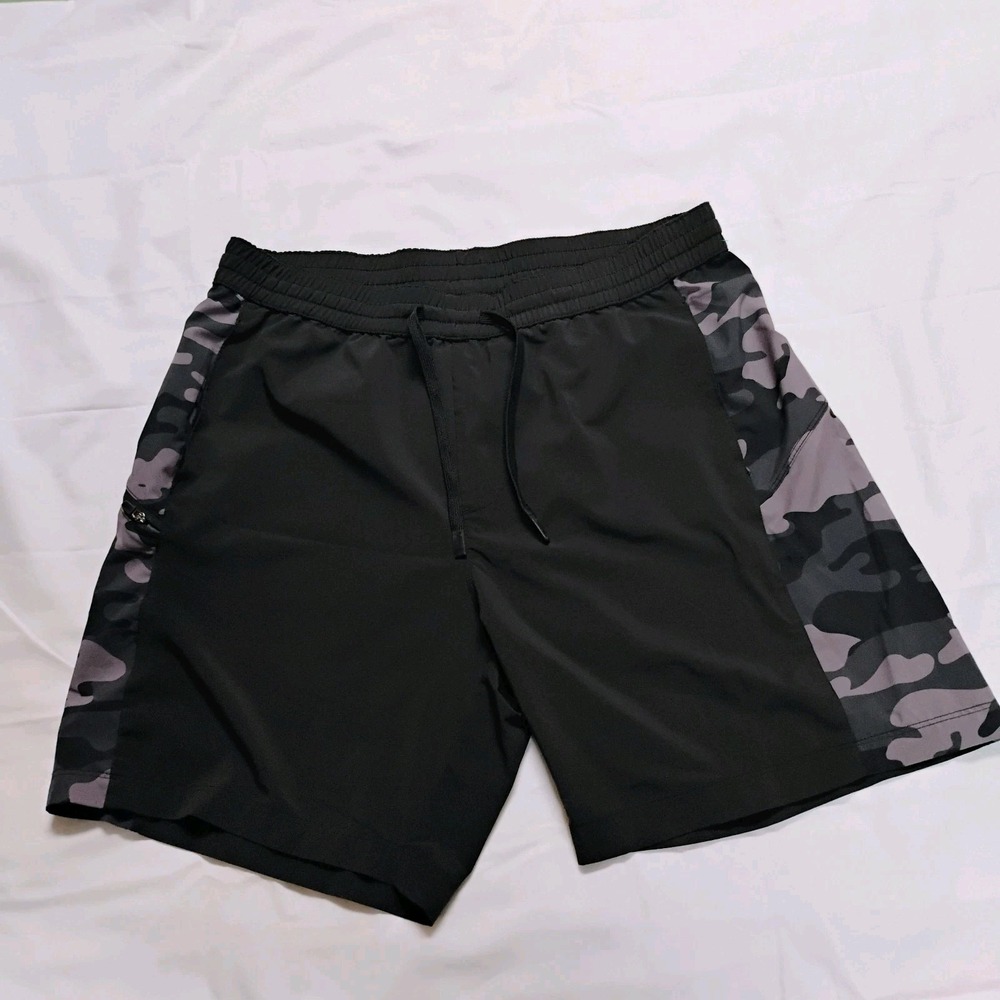 Bear Bottom‎ Shorts Men's Size Largel 7" Swim Hybrid Zip Pocket gray camo/ black